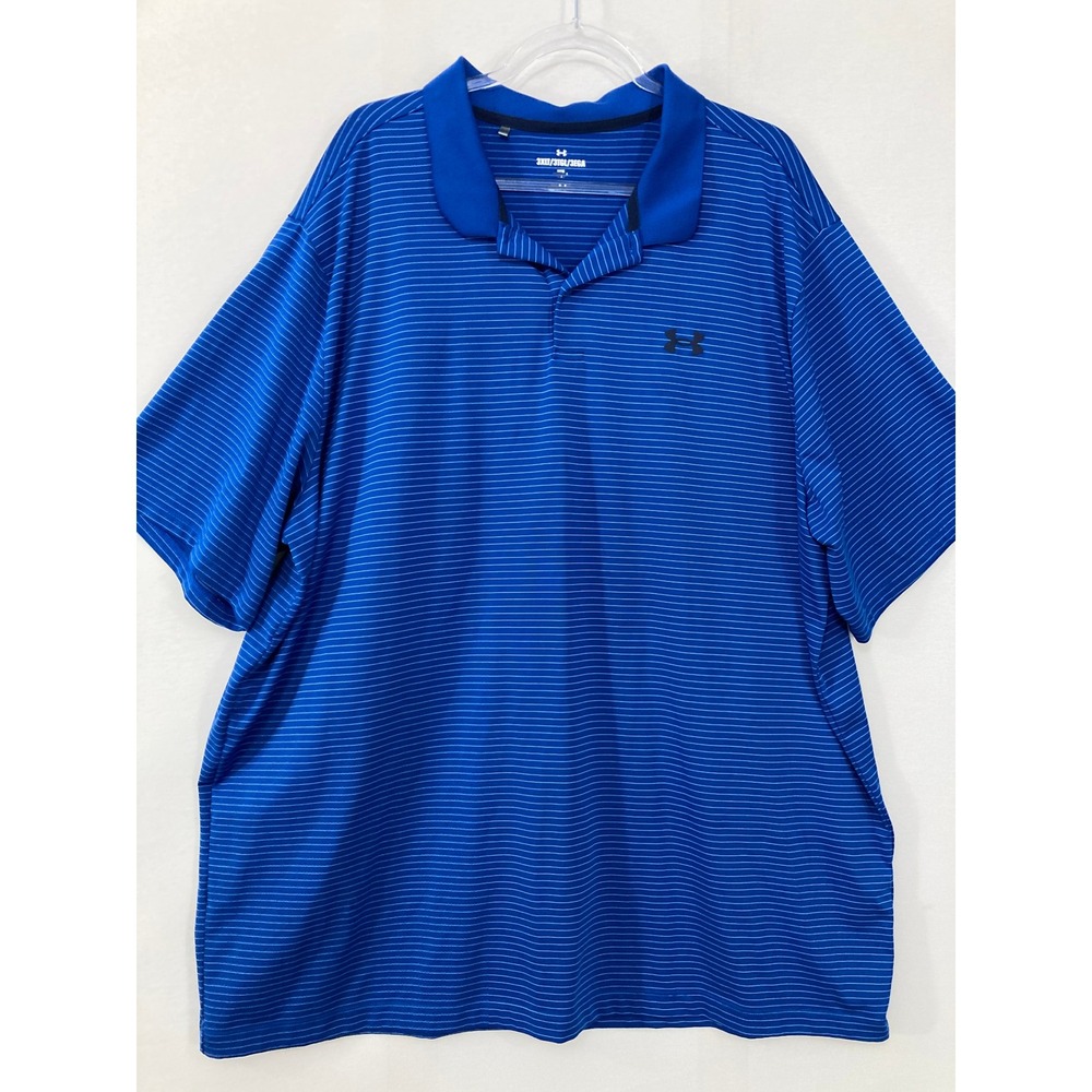 Under Armour Polo Shirt 3XLT Blue Striped Loose Fit Short Sleeve Golf Active